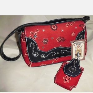 NWT American West Red Studded Paisley Bandana Shoulder Bag & Pouch Western Rodeo